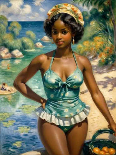 oshun,the sea maid,african american woman,african woman,lachanze,afro american girls,coffy,tretchikoff,afrotropic,nzinga,funmi,retro pin up girl,toccara,nigeria woman,burkinabe,pin-up girl,popoola,africana,fisherwoman,liberian,Art,Classical Oil Painting,Classical Oil Painting 15