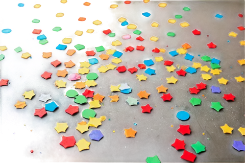 Colorful confetti, scattered on floor, festive atmosphere, macro shot, soft focus, blurred background, vibrant colors, circular composition, warm lighting, shallow depth of field, celebratory mood.,a 