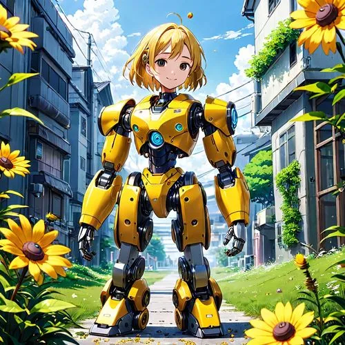 heavy object,bumblebee,arnica,darjeeling,mecha,meteora,bee,yang,mech,rudbeckia,bumblebees,sun flower,bolt-004,sun flowers,hieracium,senna,ixia,helenium,pollinator,kotobukiya,Anime,Anime,Traditional