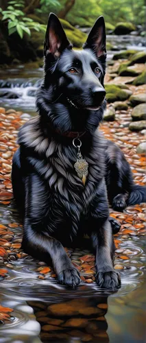 black shepherd,australian kelpie,schipperke,water dog,kelpie,canidae,dog in the water,wild dog,dog illustration,watercolor dog,african wild dog,tamaskan dog,black norwegian elkhound,karelian bear dog,carpathian shepherd dog,new guinea singing dog,pet portrait,black german shepherd,scottish terrier,digital painting,Conceptual Art,Fantasy,Fantasy 30