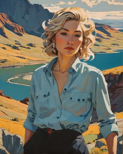 the blonde in the river,marilyn monroe,montana,blonde woman,heidi country,girl on the river,marilyn,painting technique,wyoming,world digital painting,arizona,retro woman,nevada,marylyn monroe - female,retro girl,blonde girl,vintage art,alberta,digital painting,girl with a gun,Illustration,Vector,Vector 03