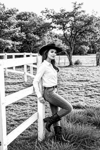 a woman is posing for a black and white po,countrywoman,countrygirl,countrywomen,horsewoman,cowgirl,countrified,Design Sketch,Design Sketch,Black and white Comic