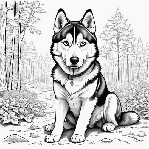 dog illustration,canidae,malamute,aleu,wolstein,huskie,Illustration,Black and White,Black and White 22