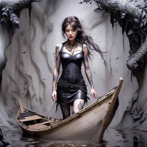 sirenia,gothic woman,fantasy picture,tour to the sirens,girl on the boat,the sea maid,fantasy art,gothic dress,coracle,malefic,fathom,gothic portrait,the enchantress,figurehead,amphitrite,siren,enchantress,rotten boat,gothika,rusalka