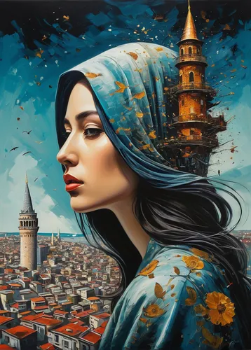 italian painter,oil painting on canvas,persian poet,hallia venezia,pisa,world digital painting,woman thinking,city ​​portrait,fantasy art,art painting,orientalism,florentine,oil painting,the carnival of venice,venice,the hat of the woman,meticulous painting,lombardy,constantinople,mystical portrait of a girl,Conceptual Art,Daily,Daily 14