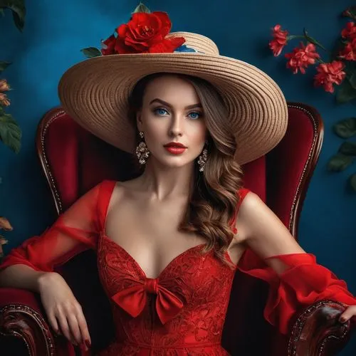 red magnolia,lady in red,red hat,the hat of the woman,red roses,red rose,man in red dress,red gown,romantic portrait,woman's hat,beautiful bonnet,the hat-female,red flower,red flowers,amaryllis,vintage woman,red hibiscus,sombrero,red carnation,red petals,Photography,General,Fantasy