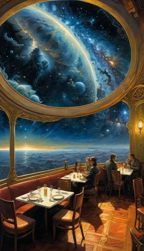 diner,space art,sea fantasy,fine dining restaurant,ufo interior,new york restaurant,breakfast room,romantic dinner,beach restaurant,sky space concept,fantasy picture,a restaurant,deep space,dining,flying saucer,paris cafe,bar spiral galaxy,astronomy,saucer,dining room