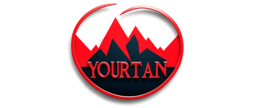 Mountain, Red, Logo, circular shape, bold font, uppercase letters, 3D effect, metallic material, glossy finish, central symmetrical composition, close-up shot, dramatic lighting, high contrast, vibran