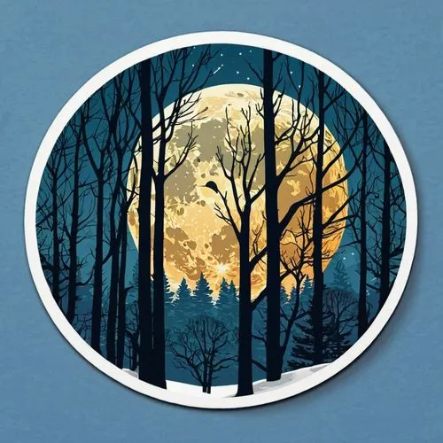 winter forest,forest background,snow globe,birch tree illustration,winter background,fairy tale icons,moon phase,hanging moon,birch forest,winter landscape,snow globes,moonrise,moon and star background,full moon day,full moon,forest landscape,circle around tree,birch tree background,blue moon,snow trees,Unique,Design,Sticker