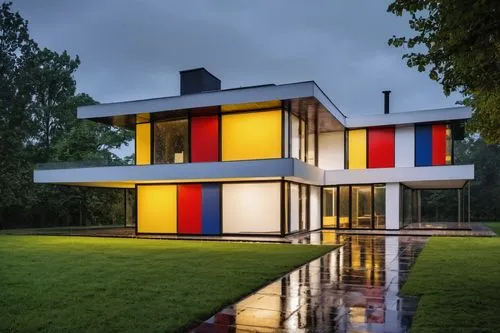 mondrian,cubic house,cube house,modern architecture,modern house,frisian house,mid century house,danish house,mirror house,cube stilt houses,mid century modern,model house,residential house,glass facade,frame house,glass blocks,dunes house,villa,archidaily,opaque panes,Photography,General,Realistic