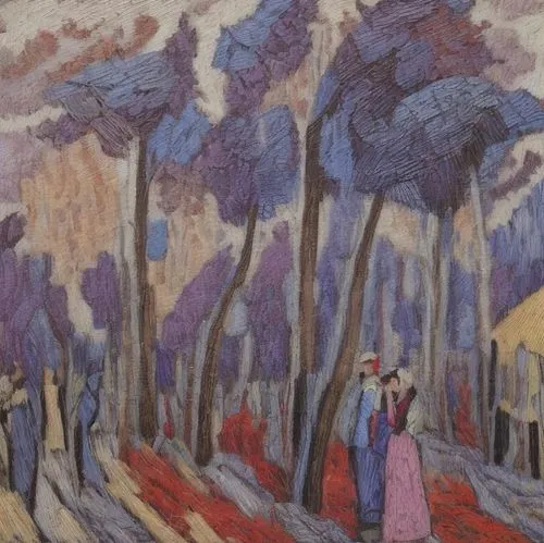 a painting with two people under trees,guillaumin,kupka,la violetta,stettheimer,blanchfield,boccioni,Common,Common,None