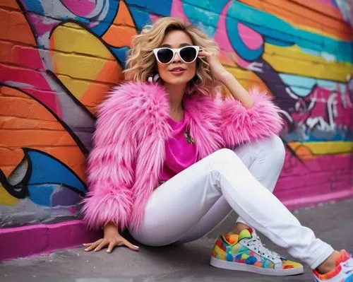 bright pink,pink glasses,pink shoes,fur coat,pink leather,loboda,hadise,pink background,pink round frames,pink large,fur,sharpay,blogger icon,knockaround,color pink,women fashion,neon colors,pink panther,color pink white,woman in menswear,Illustration,Retro,Retro 08