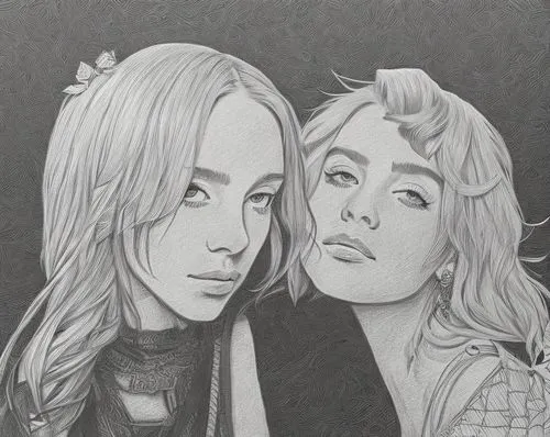 gothic portrait,two girls,vintage drawing,kimjongilia,pop art people,gemini,popart,young couple,graphite,duo,pencil drawing,girlfriends,metric,hand-drawn illustration,sisters,girl-in-pop-art,joint dol