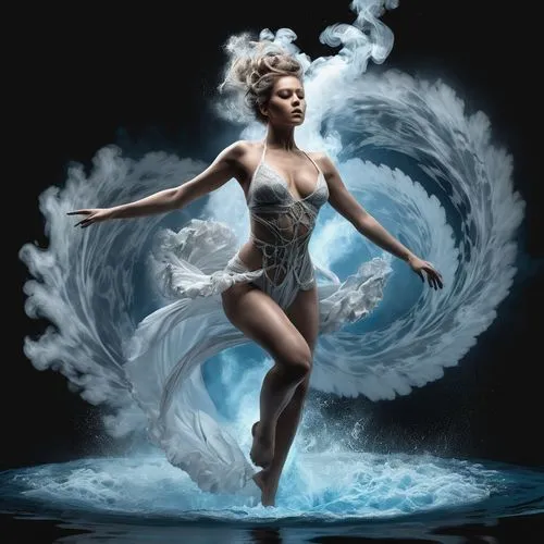 ice queen,smoke dancer,swan lake,white swan,the snow queen,merfolk,dancer,fantasy art,twirling,ice princess,firedancer,whirlpool,figure skater,the sea maid,white rose snow queen,fire dancer,fantasy picture,aquarius,twirl,water nymph,Conceptual Art,Fantasy,Fantasy 33