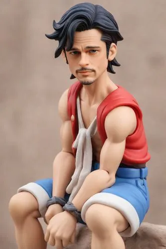 there is a male figure that is sitting on a rock,3d figure,jigoro,joestar,figurine,game figure,luffy,Digital Art,Clay