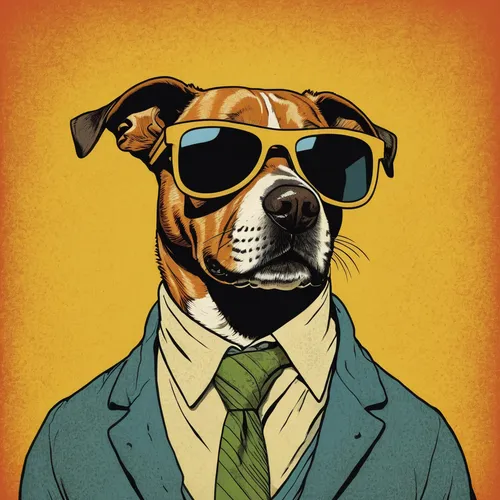 Create a funny image with a dog wearing sunglasses.,dog illustration,top dog,working dog,hound dogs,bruno jura hound,businessperson,beaglier,rhodesian ridgeback,veterinarian,red dog,dog cartoon,dog fr