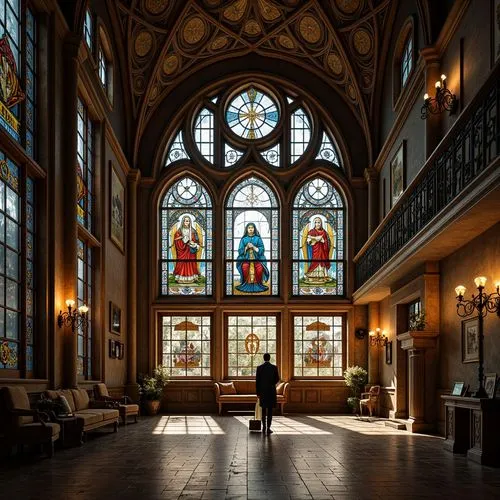 stained glass windows,banff springs hotel,transept,foyer,entrance hall,biltmore,altgeld,lobby,the interior,stained glass,ottawa,interior view,pcusa,atriums,narthex,guelph,interior,presbytery,christ chapel,mdiv