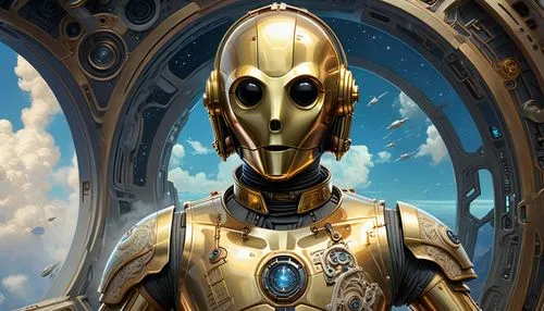 c-3po,droid,droids,cg artwork,golden mask,emperor of space,gold mask,foil and gold,metallic door,tin,emperor,golden frame,imperial,key-hole captain,bot icon,sci fi,gold foil 2020,robot icon,mundi,gold paint stroke,Conceptual Art,Sci-Fi,Sci-Fi 24