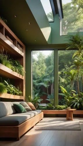 japanese-style room,green living,sunroom,tropical greens,modern room,grass roof,roof landscape,interior modern design,greenery,tropical house,forest house,modern living room,beautiful home,houseplants,bamboo plants,houseplant,home landscape,dreamhouse,interior design,living room,Illustration,Abstract Fantasy,Abstract Fantasy 22