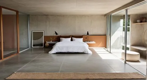 amanresorts,travertine,exposed concrete,concrete ceiling,modern room,contemporary decor,Photography,General,Realistic