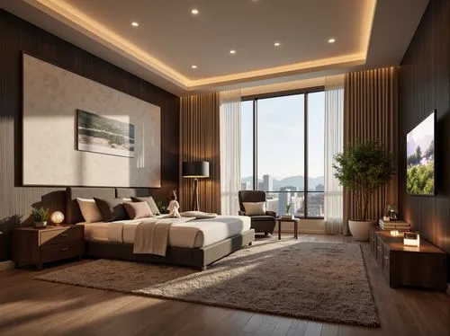 modern room,great room,modern decor,sleeping room,penthouses,bedroom