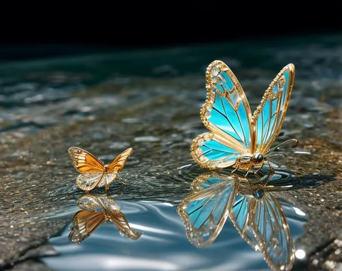 crystal butterfly resting on water flowing in the background,ulysses butterfly,blue butterfly background,butterfly isolated,isolated butterfly,glass wing butterfly,butterfly background,blue butterfly,