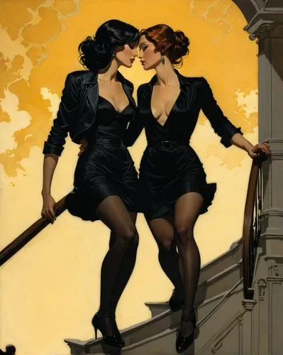 (2 femmes) Si l'on monte un escalier, on a l'état d'âme des amoureux ; si l'on descend, celui des gens mariés.,vettriano,leyendecker,mcginnis,burlesques,brubaker,garamantes,valentine day's pin up,mana