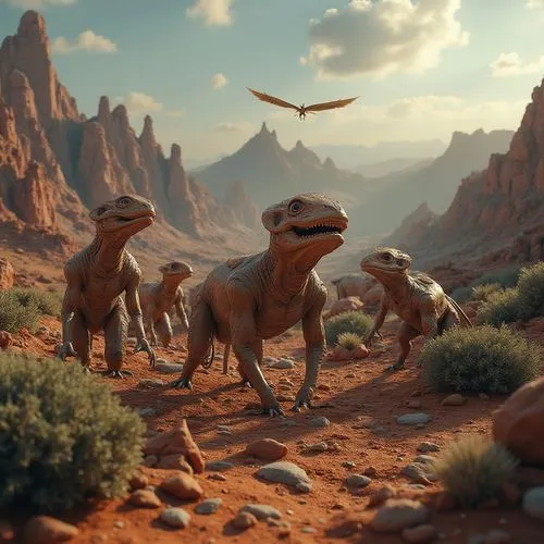 外星球上的一群動物型態外星生物,外星生物,raptors,ladinos,velociraptors,troodontids,dinos,dinosaurs,Photography,General,Realistic