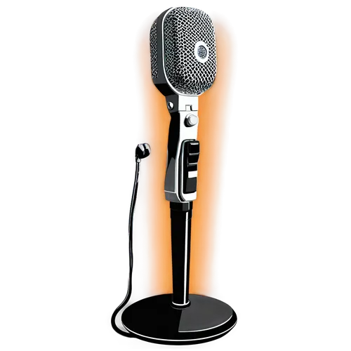 Dynamic microphone, metallic mesh, sleek design, studio recording equipment, silver stand, black cord, rounded edges, detailed textures, shiny surface, low-angle shot, dramatic lighting, high-contrast