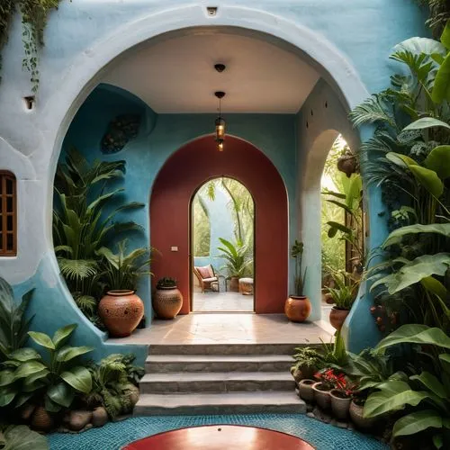 tropical house,aqua studio,riad,cabana,tropicale,hacienda,tropical island,courtyards,palmilla,tropical jungle,hallway,tropics,lobby,cabanas,entryway,hotel hall,pool house,atriums,paradisus,alcove,Photography,General,Cinematic