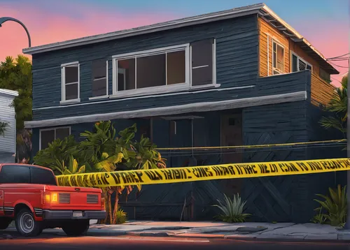 crime scene,police crime scene,crime tape,investigation,house fire,suburb,rosewood,neighborhood,cartoon video game background,neighbourhood,the house is on fire,digital compositing,house painting,digital painting,neighbors,house insurance,house trailer,left house,burning house,house,Conceptual Art,Sci-Fi,Sci-Fi 12