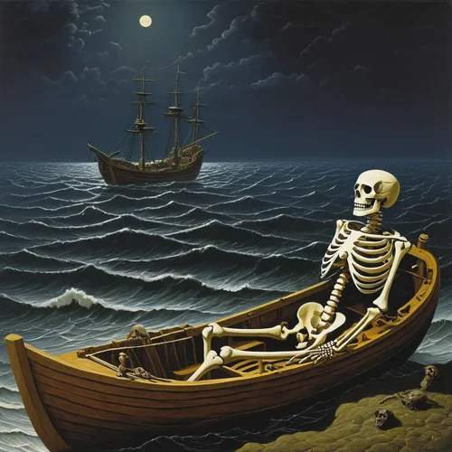 The skeleton pirate sailed the seas for centuries his bones creaking with every wave With a laugh that echoes through the salty air he searches for the treasure that will finally put his restless spir