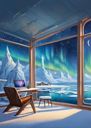 snowhotel,winter background,polar aurora,polar lights,cold room,windows wallpaper,antarctic,winter window,winter night,background design,cartoon video game background,aurora polar,cabin,icebound,ice planet,auroras,arctic,igloos,backgrounds,winter house,Conceptual Art,Oil color,Oil Color 22