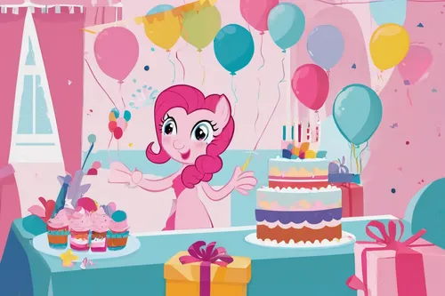 Describe Pinky Pie's determination as she organizes a surprise party for her friend.,birthday banner background,birthday party,second birthday,birthday template,birthday background,first birthday,cupc