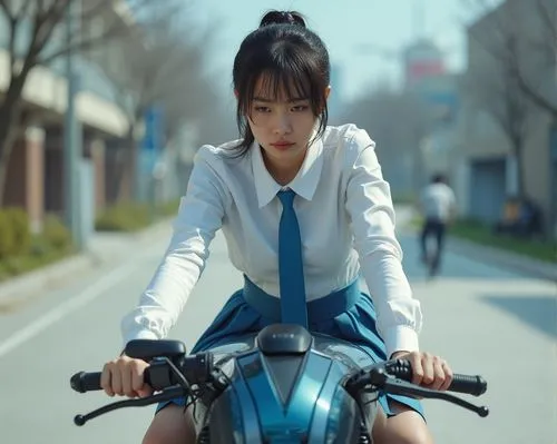 tatari,manami,xiaoxi,woman bicycle,bike,blue motorcycle,Photography,Documentary Photography,Documentary Photography 01