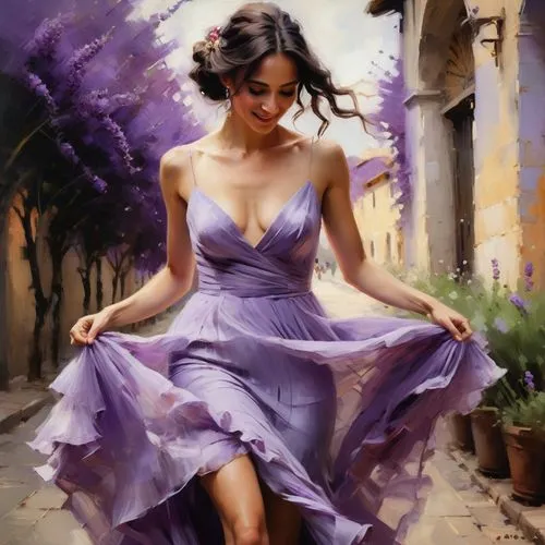 donsky,violette,la violetta,italian painter,megara,morado,violetta,violet colour,fantasy art,purple lilac,purple dress,perfuming,violeta,violaceous,girl in a long dress,liberto,lavender,beguelin,art painting,romantic portrait,Conceptual Art,Oil color,Oil Color 11