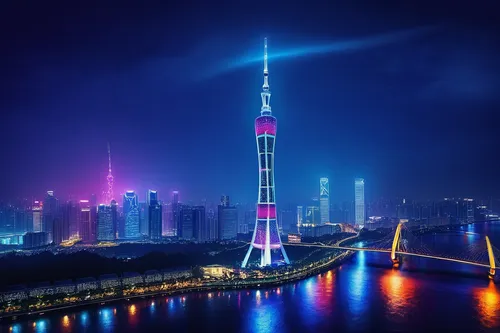 tianjin,shanghai,huangpu river,pudong,lotte world tower,chongqing,nanjing,zhengzhou,wuhan''s virus,shenyang,electric tower,futuristic landscape,burj,international towers,tallest hotel dubai,steel tower,haikou city,dalian,tv tower,shanghai disney,Illustration,Realistic Fantasy,Realistic Fantasy 25