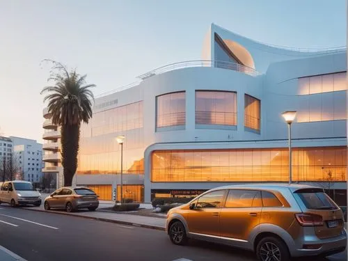 REMODELACION DE UNA PLAZA COMERCIAL, CON ARQUITECTURA NOVEDOSA,this is an image of several cars parked in front of a building,fresnaye,car showroom,mercedes eqc,beverly hills,modern architecture,seidl