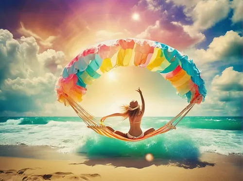 beach ball,dream beach,hoop (rhythmic gymnastics),dream catcher,crystal ball-photography,beach umbrella,inflatable ring,summersun,colorful spiral,life is a circle,dreams catcher,colorful life,hippie time,be free,sun and sea,rainbow color balloons,summer umbrella,summer feeling,energy healing,color wheel,Illustration,Realistic Fantasy,Realistic Fantasy 37