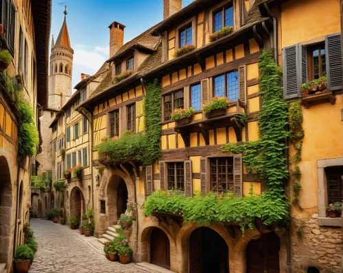 colmar,strasbourg,alsace,rothenburg,sarlat,colmar city,conques,rothenburg of the deaf,francia,medieval street,france,martre,dijon,townscapes,montbrun,figeac,medieval town,lausanne,bamberg,wissembourg,Art,Classical Oil Painting,Classical Oil Painting 19