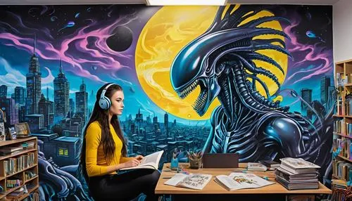 creative office,welin,sci fiction illustration,wall art,study room,dream art,grafite,meticulous painting,fantasy art,ryuk,wall painting,graffiti art,muralist,yellow wall,muralism,staffroom,roa,pacitti,jasinski,computer room,Conceptual Art,Graffiti Art,Graffiti Art 07