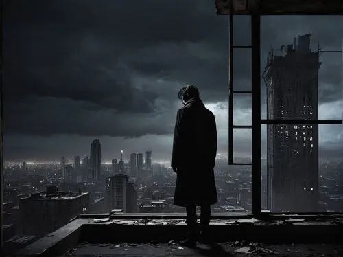 gotham,darktown,arkham,silhouette of man,black city,watchmen,gothams,beetham,brooding,man silhouette,photo manipulation,dishonored,darkman,barad,dark clouds,rises,nightwatchman,photomanipulation,baskerville,foreboding,Illustration,Paper based,Paper Based 05