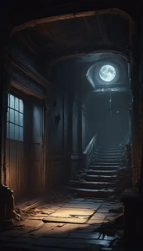 the threshold of the house,hallway,hall of the fallen,dishonored,abandoned room,staircase,Conceptual Art,Fantasy,Fantasy 11