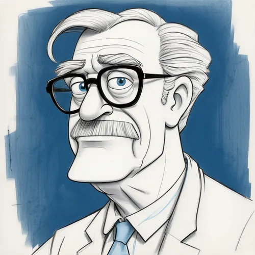 stan lee,cartoon doctor,groucho marx,walt,elderly man,theoretician physician,professor,salvador guillermo allende gossens,old man,the doctor,scientist,analyze,newt,doctor,reading glasses,artist portrait,pensioner,man portraits,ulysses,caricature,Illustration,Black and White,Black and White 30