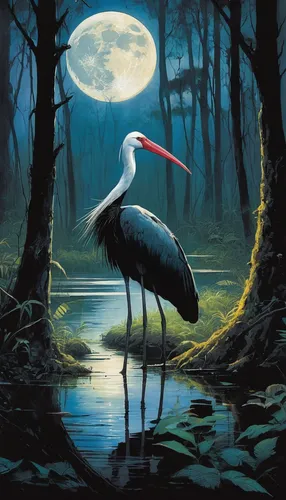 ivory-billed woodpecker,great blue heron,great heron,heron,spoon heron,pacific heron,red-crowned crane,nocturnal bird,bird painting,black-billed stork,cow heron,wading bird,whooping crane,herons,cassowary,stork,pied heron,egretta novaehollandiae,crane-like bird,dalmatian pelican,Illustration,Paper based,Paper Based 12