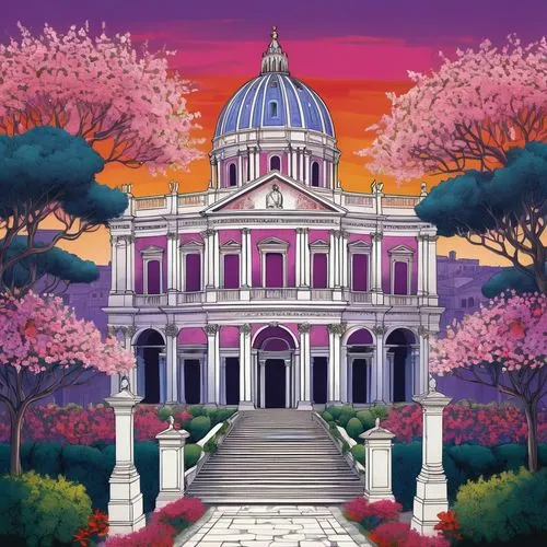 villa borghese,jacaranda,palace,istana,sakura background,temples,Unique,Design,Blueprint