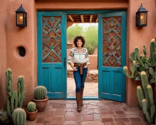 blue door,front door,garden door,doorway,jovovich,blue doors,doorways,entryway,new mexico,doorstep,southwestern,entryways,taos,cacti,mexican painter,tuscon,wickenburg,puertas,ronstadt,open door,Illustration,Retro,Retro 23