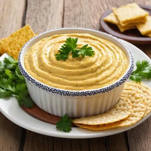 Create a recipe for a tangy and delicious yellow mustard dip, perfect for game day snacks.,hummus,baba ghanoush,cheese spread,remoulade,taramasalata,dip,queso flameado,boursin cheese,tzatziki,muhammar