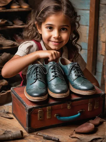 Tell a heartwarming tale set in a small town where a young girl discovers a dusty pair of vintage shoes in her attic. How do they bring joy and hope to her community?,children's shoes,shoe repair,hold