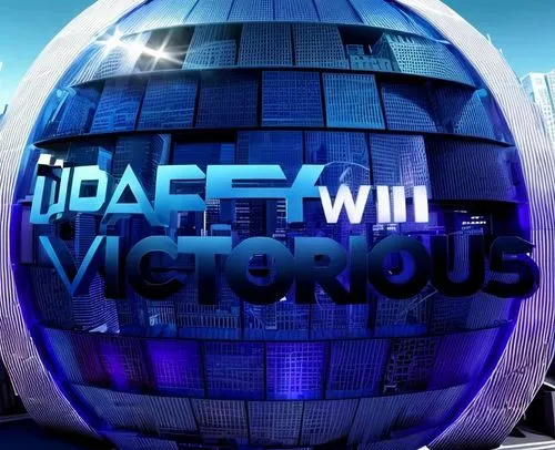 a blue, shiny, round object with words saying'idaho wii victorious'on it,tvtropolis,wlvi,digiacomo,vangorp,wmc,vtm